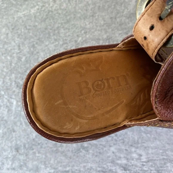 Born Brown Leather Clog Wedge Heels Mules Size 8 -100% leather - Picture 4 of 6